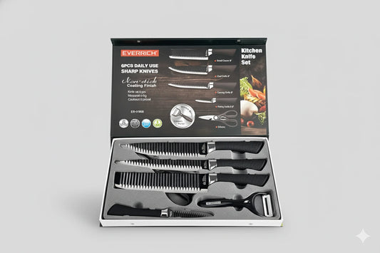 6-Piece Non-Stick Kitchen Knife Set — 4 Knives + Scissors &amp; Ceramic Peeler