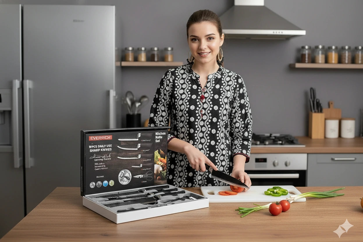 6-Piece Non-Stick Kitchen Knife Set — 4 Knives + Scissors &amp; Ceramic Peeler