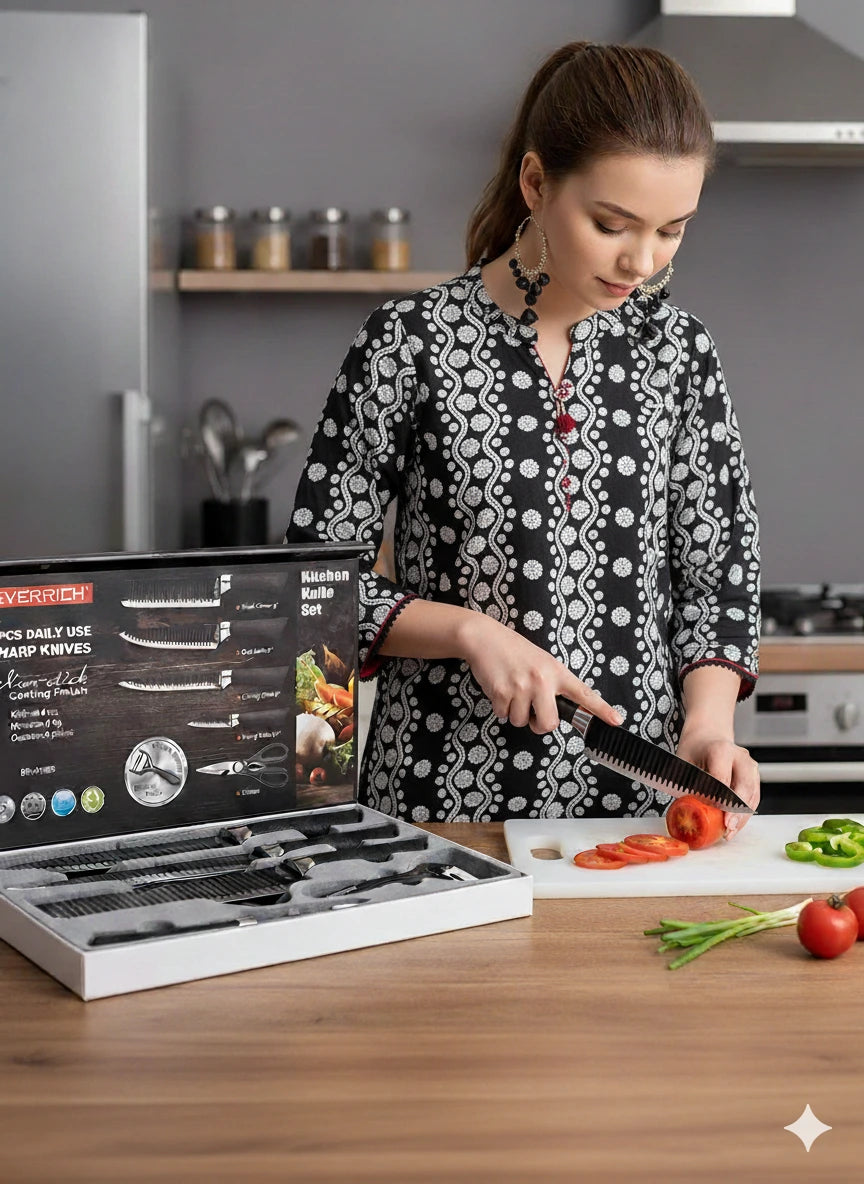 6-Piece Non-Stick Kitchen Knife Set — 4 Knives + Scissors &amp; Ceramic Peeler