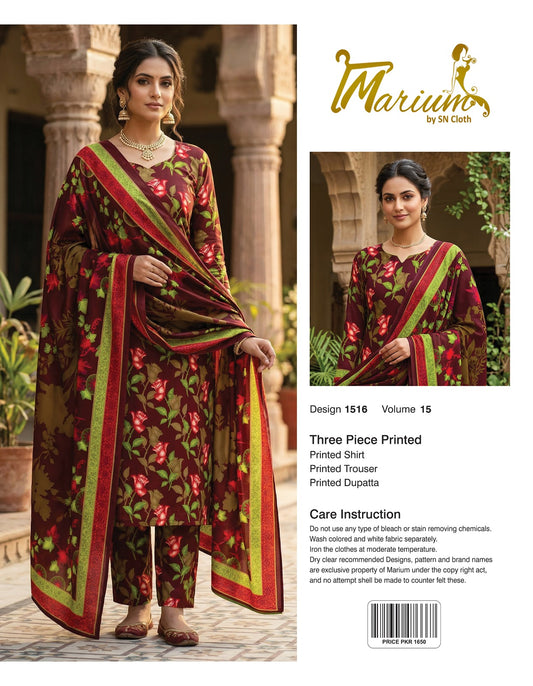 Marium Vol 15 (Pack of 16 Suits Three Piece Unstitched)